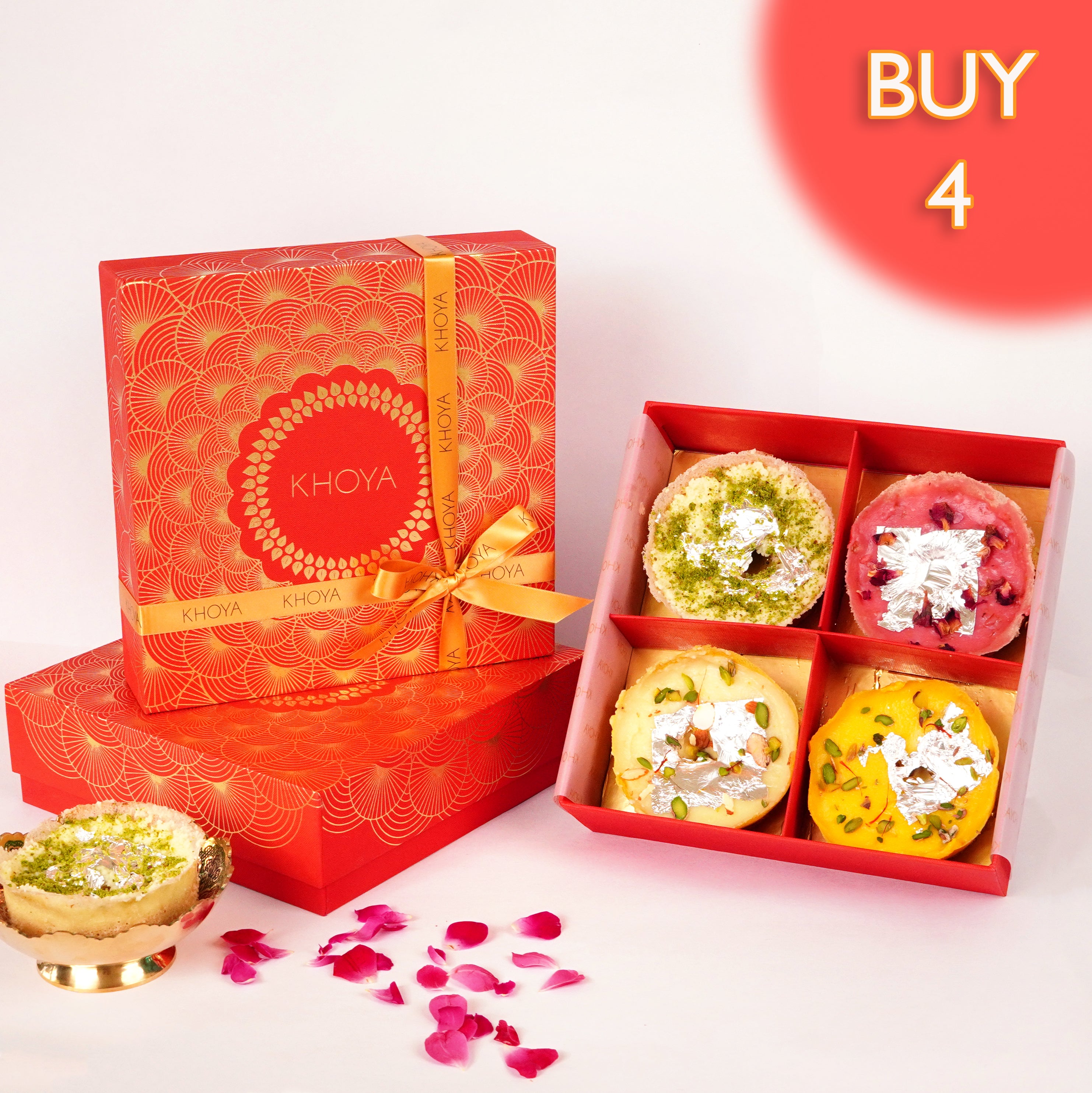 Assorted Ghevar Pack of 4 Boxes - Super Saver Combo - Rakhi Special